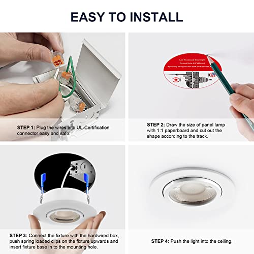 4 Packs 3 Inch Gimbal Led Recessed Light with Junction Box 10w