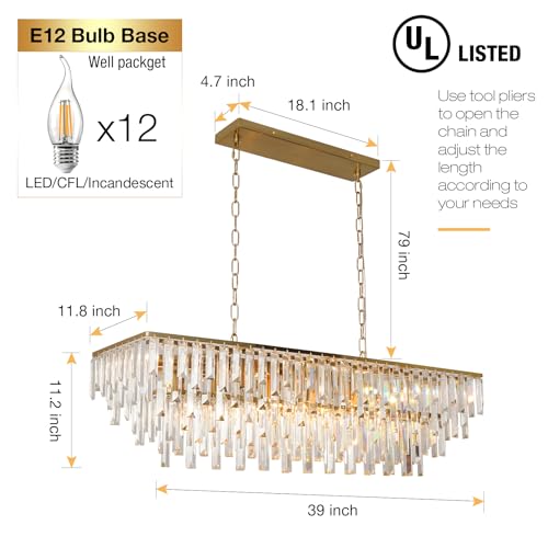 39" Modern Rectangle Crystal Chandelier