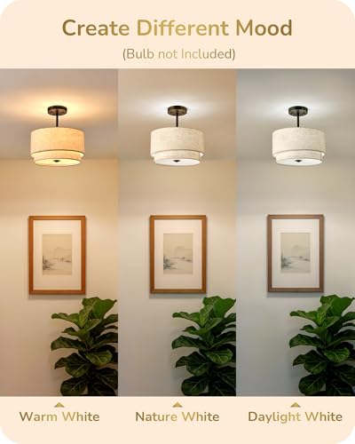 Semi Flush Mount Ceiling Light 12.6 Inch Matte Black 3 Light