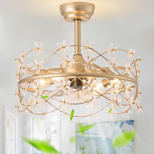 20" Gold Fandelier Ceiling Fans with Lights (Flower Fandelier)