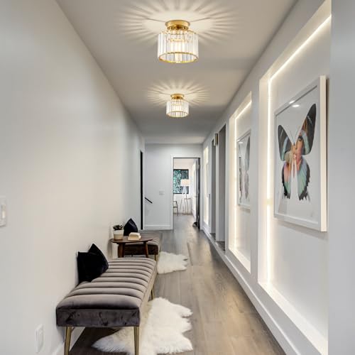 Crystal Gold Semi Flush Ceiling Light 8.66 Inch