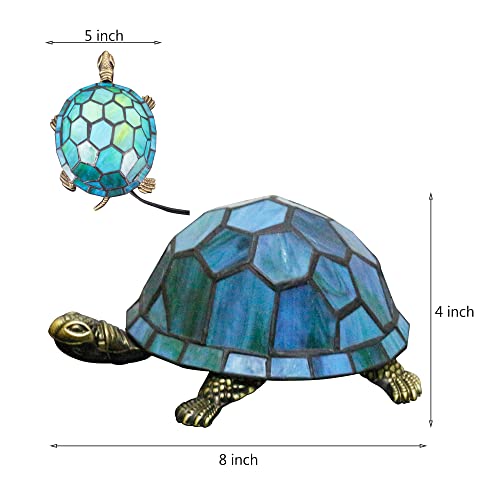Tiffany Tortoise Lamp Small Stained Glass 8X5X4 Inch Sea Blue