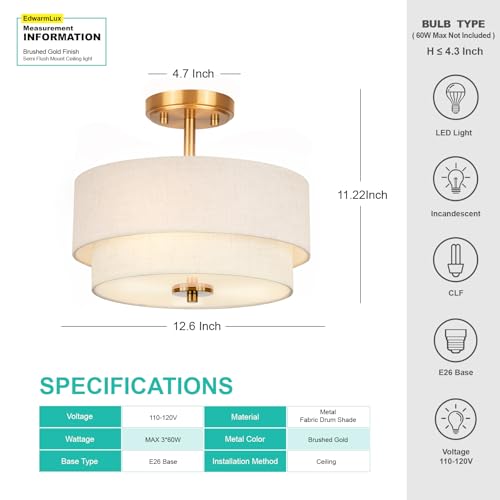3 Light Semi Flush Mount Ceiling Light Fixture