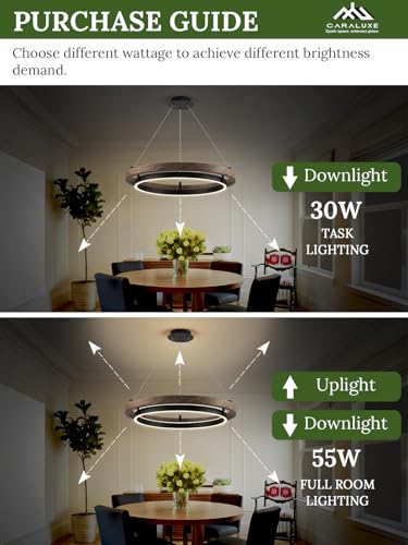LED Ring Chandelier Dimmable Black Walnut Wood Chandeliers