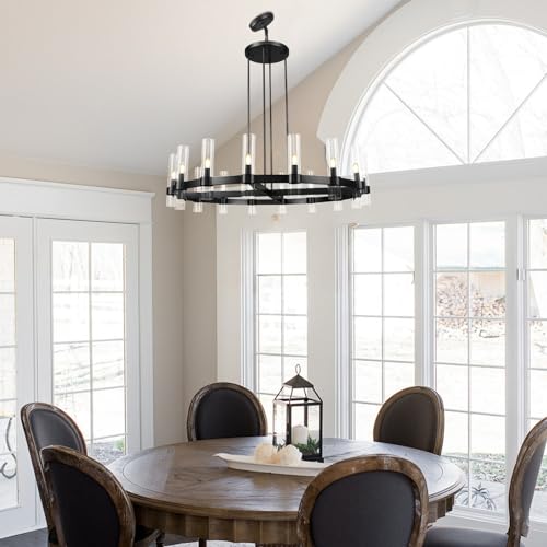 Modern 48" Black Wagon Wheel Chandelier
