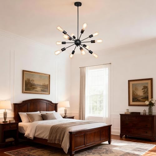 12 Light Black Farmhouse Sputnik Chandeliers for Dining Room Light Fixture