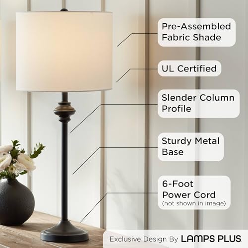 Lynn 26" Tall Buffet Table Lamps Set of 2 Black Metal Skinny Modern (2 Count)