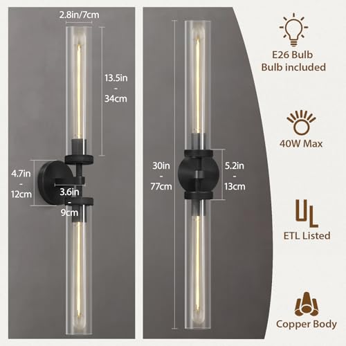 Modern 2 Light Black 30in Knurled Wall Sconces