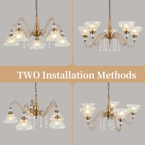 5 Light Vintage Chandelier in Matte Antique Brass Finish with Flower (5-Light / Antique Brass)