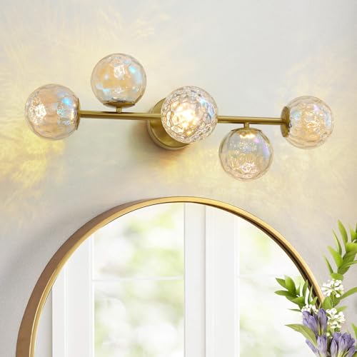 Brushed Gold LED Stained Hammered Glass Globe Bathroom Vanity Light