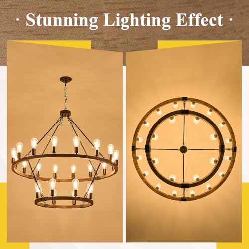Oak Wooden Wagon Wheel Chandelier 24