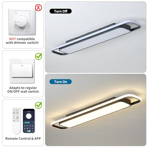 Modern LED Ceiling Light with Remote 39in Flush Mount Light Fixture