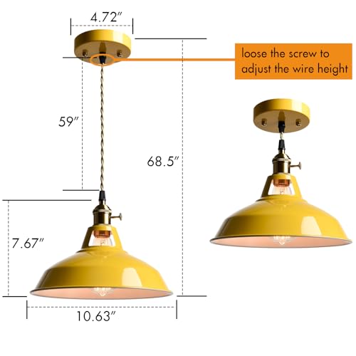 Modern Pendant Light Yellow Metal Adjustable Hanging Kitchen Light