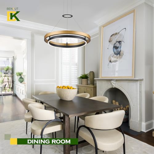 Modern LED Chandelier Black Gold Dimmable Circular LED Pendant Light with Remote Ring Chandelier Dining Room Light Fixtures for Kitchen Island Living Room Entryway