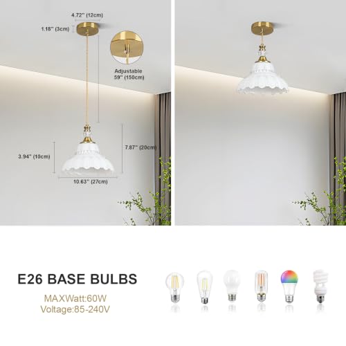 1 Piece Vintage Chandelier in Brushed Gold Finish with White Flower (1-Light / Gold and White)