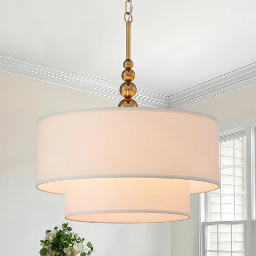 Lighting White Double Drum Chandelier