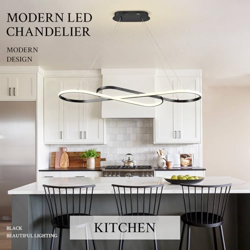 Modern LED Chandelier Black Dimmable LED Pendant Light for Dining Room Light Fixture Over Table Modern Kitchen Island Lighting High Ceiling with Remote for Living Room