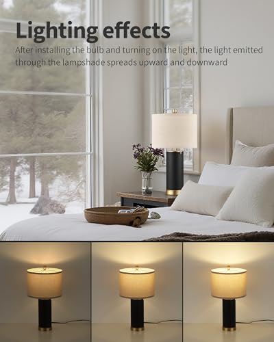 23.4" Black PU Leather Table Lamps for Living Room Set of 2 (2 Count)