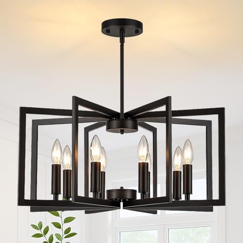 8 Light Large Black Chandelier for Dining Room Light Fixture Over Table Foyer Lighting Fixtures Modern Farmhouse Geometric Metal Hanging Chandeliers for Living Room Entryway Hallway Kitchen Island