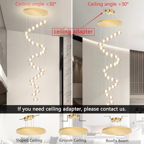 30 Lights Modern Chandeliers for High Ceiling Large Crystal Chandeliers LED Long Handing Light Fixture for Entrance Hallway Foyer Staircase 3000K