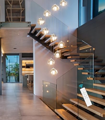 Modern Chandeliers for Dining Room Adjust High Ceiling Chandelier Light Fixtures Entrance LED Dimmable Ceiling Pendant Drops Light Remote Lights for Living Room Stairwell 2700K 6000K