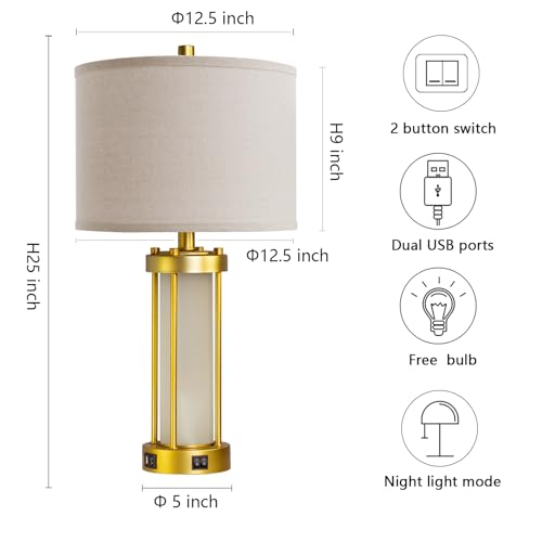 Modern Table Lamps for Living Room Set of 2 with 2 USB Ports (2 Count)