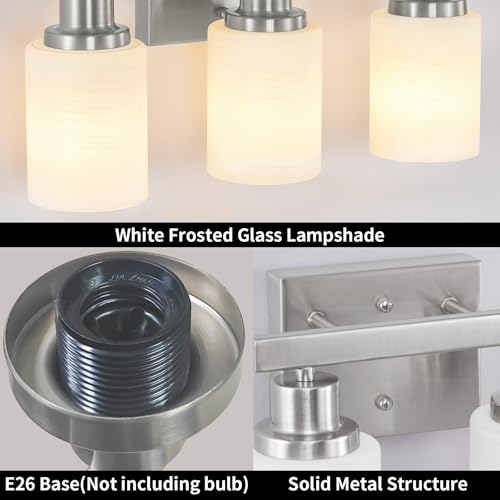 3 Light Bathroom Light Fixtures Brushed Nickel Vanity Light 17in (3 Count)