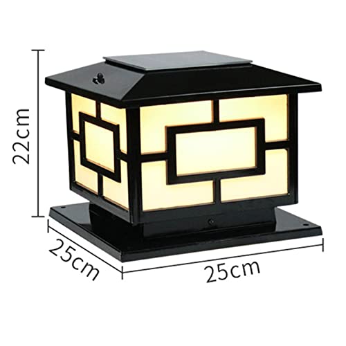 Outdoor Pillar Lamp Square LED Solar Post Lights Outdoor Column Headlight Waterproof Cap Pillar Lamp with Remote Control for Fence Yard Garden Exterior Lantern