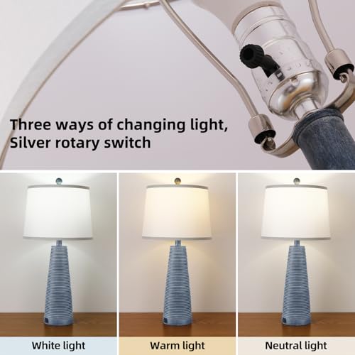 Nightstand Lamp Bedside Lamps Set of 2 Vintage Rustic Farmhouse Table Lamp 3 Way Dimmable Horizontal Stripe Light (2 Count)