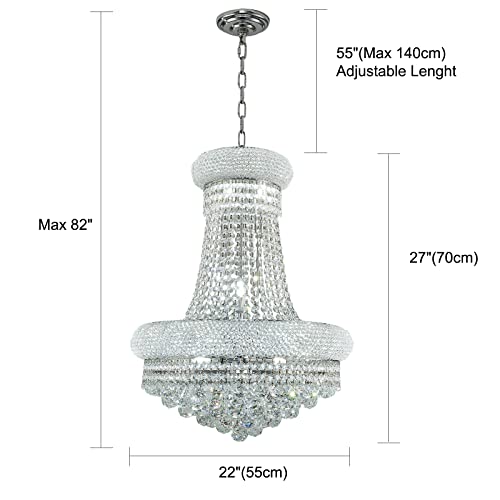 12 Lights Chrome Finish Empire Crystal Chandelier Lighting for Dining Room Living Room Foyer Hallway Bedroom Entryway