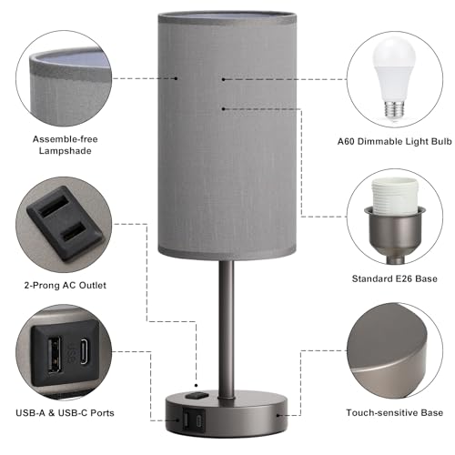 17.4" Grey Lamp for Bedroom