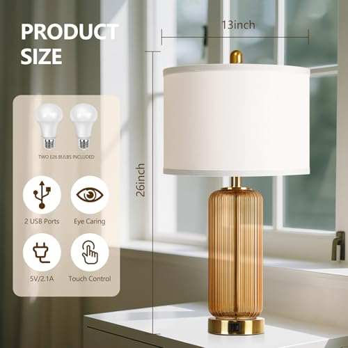 27" Brown Glass Table Lamp Set of 2 (2 Count)