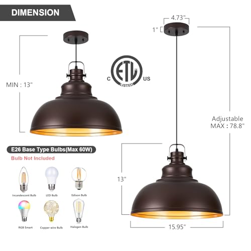 16 Inch Farmhouse Pendant Lights Kitchen Island