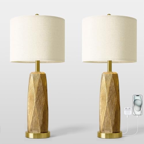 27.5" Gold Table Lamps Set of 2 with USB (2 Count)
