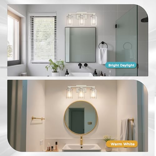 17 Inch 3 Light Nickel Bathroom Vanity Light Over Mirror