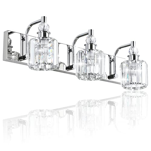Crystal Vanity Light Fixtures 3 Light Modern Crystal Bathroom Lights Fixtures Over Mirror Stainless Steel Chrome Vanity Light for Bathroom Wall Lights Fixtures