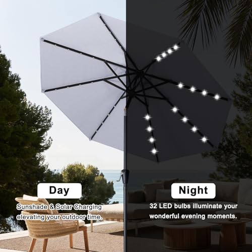 Solar Led Patio Umbrella with 32 Lights 9FT