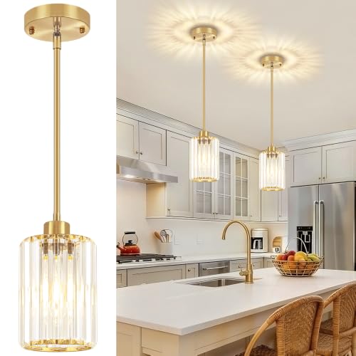 Brushed Brass Pendant Light Fixtures Over Island Modern Kitchen Lighting (2 Count)