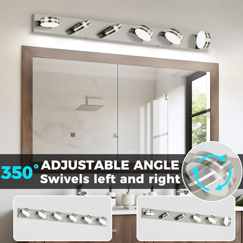 6 Light Nickel Bathroom Vanity Light Over Mirror