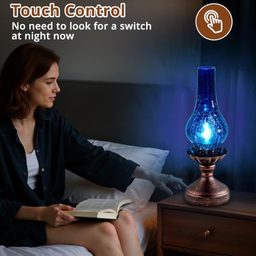 Vintage Table Lamp with Blue Crackle Glass Shade