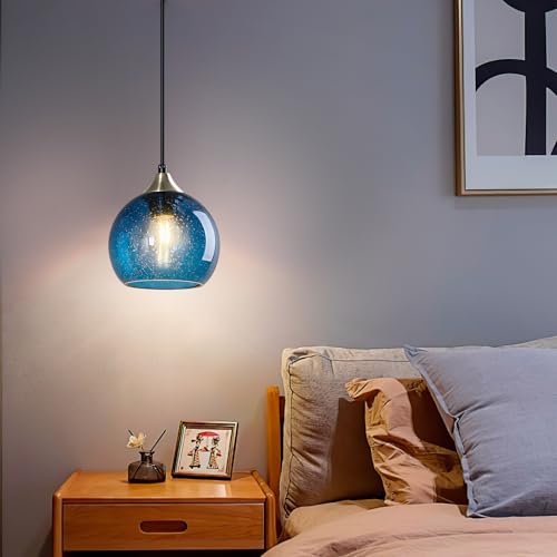 Blue Glass Pendant Lights Kitchen Island Lighting Globe Pendant Light Fixtures Modern Pendant Lighting for Kitchen Island Bedroom Living Dining Room Light Fixture