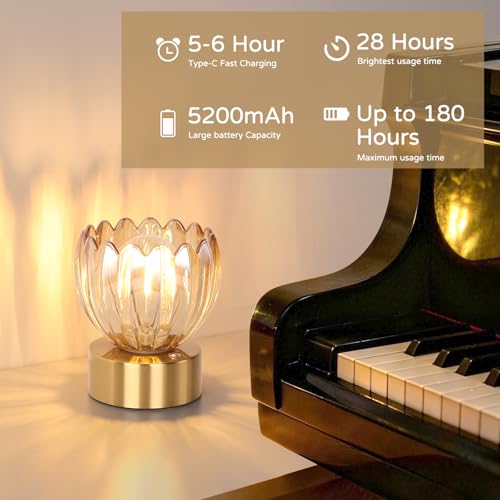 Cordless Small Table Lamp with 5200mAh Battery & Touch Control