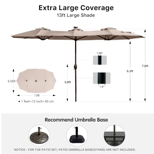 REE SOLDIER 13ft Double Sided Patio Umbrella with Solar Lights