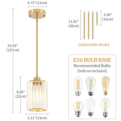 Brushed Brass Pendant Light Fixtures Over Island Modern Kitchen Lighting (2 Count)
