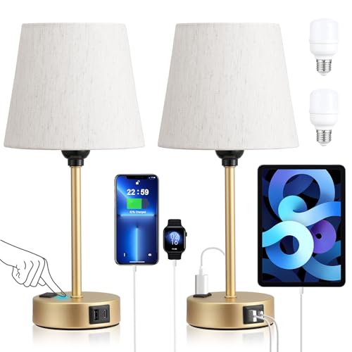 Gold Bedside Lamps Set 2 for Bedroom (2 Count)