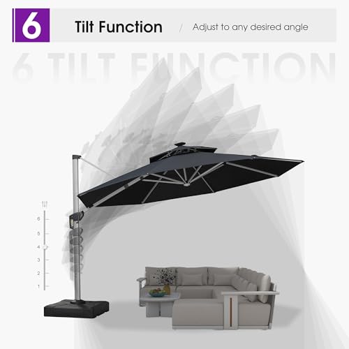 Patio Umbrella with Base 13ft Solar LED Light Double Top