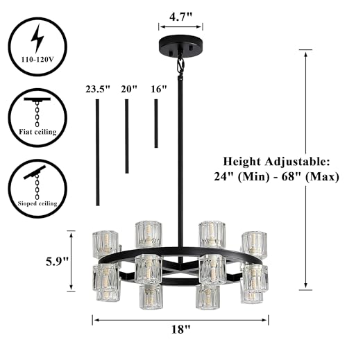 18 Inch Black Wagon Wheel Chandelier with Crystal Shades