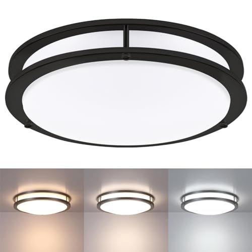 16 Inch Black Flush Mount Ceiling Light Fixture for Bedroom Bathroom