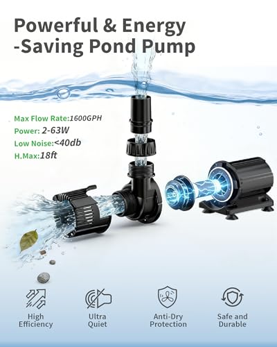Pond Waterfall Spillway with LED Lights & 1600GPH Pond Pump