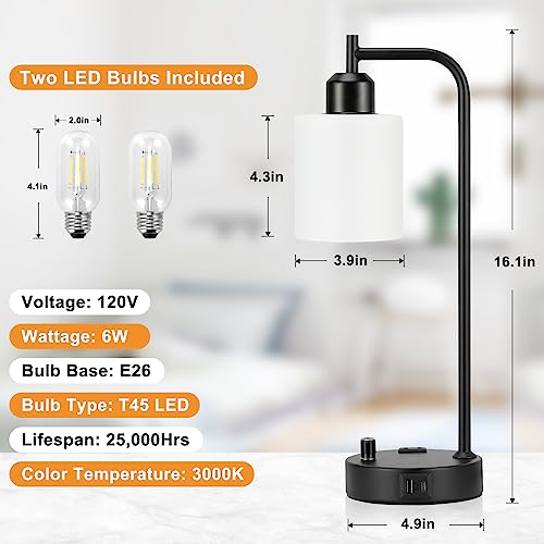Industrial Bedroom Lamps for Nightstand Set of 2 (2 Count)